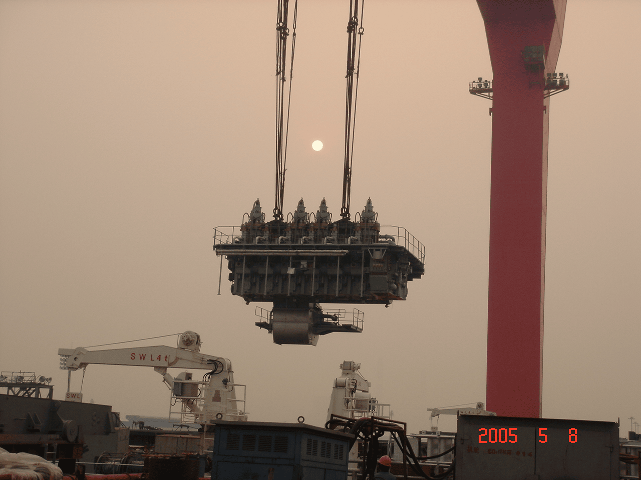 Ship undergoing boiler maintenance